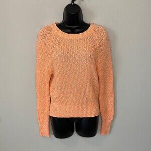 Free People Electric City Tangerine Crewneck Knit Crochet Sweater Sz XS